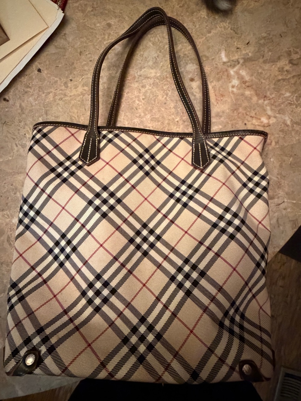 Burberry Blue Label Tote Bag with Leather Trim - Beige/Black